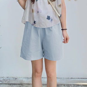 High-Waist Cotton Linen Shorts for Women Casual Style Loose Fit Summer Work Clothing with Pocket Lan Mengya