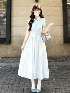 LIRENQING | Small Size Summer New Arrival Beach Holiday Style Blue Short Sleeve Collar Dress