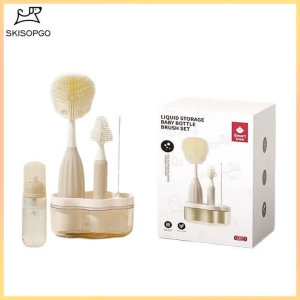 Baby Bottle Brush Handle Portable Silicone Bottle Brush Baby Bottle With Liquid Storage Cleaning Kit Alat pembersihan botol