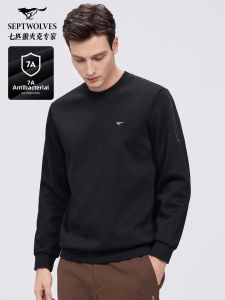 SEPTWOLVES | 7A Antibacterial Cotton-Feel Crew Neck Sweatshirt for Men Solid Color Long Sleeve
