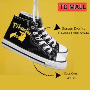 SOFIA KIDS Sepatu Anak Balita Dan Remaja Senaker Bots Motif Anime Kartoon Kartun Pikachu Pokemon Warna Hitam Untuk umur 3 4 5 6 7 8 9 10 tahun