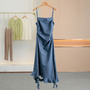 Váy Mini Denim Cạp Cao Có Thắt Lưng Và Dây Đeo Xking Mùa Hè 2025 Váy Midi Không Tay Màu Trơn Dành Cho Nữ