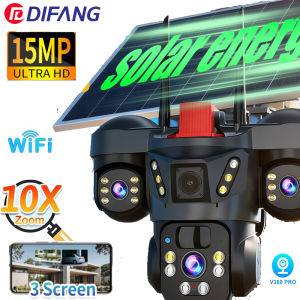 V380 Pro WiFi Solar Camera CCTV Three Screen 10X Zoom Security Protection 4G Sim Card Wireless Solar Surveillance Cam Monitor