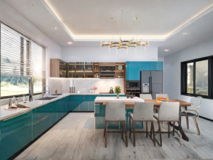 Tủ bếp cánh kính Hồng Anh kính cường lực khung nhôm cao cấp giải pháp bếp gọn gàng an toàn