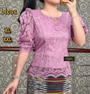 Konveksi Medan Miss Nauli Atasan Brokat Lengan Balon XS-6L Leher Petak - Kebaya Renda Terbaru
