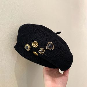 Fashionable Beret Hat Womens Face Slimming Versatile Artist Cap Black Retro Octagonal Trendy Spring Summer Hat Accessory