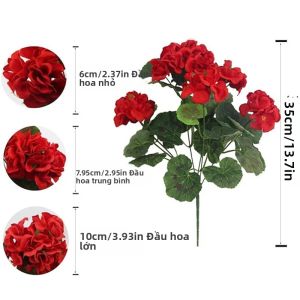Hoa Giả Geranium Đỏ 35cm Bằng Lụa Nhân Tạo Dùng Trang Trí Nhà Cửa Đám Cưới Bàn Tiệc Sân Vườn Kiểu Bó Hoa