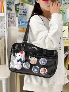 กระเป๋าสะพายไหล่แบบถือได้ความจุขนาดใหญ่สำหรับนักเรียนหญิง กระเป๋าสะพายข้างสไตล์ญี่ปุ่น กระเป๋าสะพายข้างลายการ์ตูน กระเป๋าสะพายข้างแบบสะพายข้าง