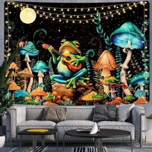 VIKAMA Starry Moon Frog Tapestry Psychedelic Mushroom Wall Hanging Aesthetic Dorm Room Home Decor