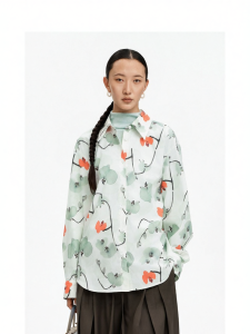 Cotton Blend All-Over Orchid Print Womens Shirt