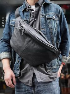 กระเป๋าคาดหน้าอกหนังแท้ Rolenz สำหรับผู้ชาย ทรงหลวม ความจุขนาดใหญ่ กระเป๋าสะพายข้างแบบสะพายข้าง กระเป๋าสะพายไหล่ข้างเดียว กระเป๋าสะพายข้างสำหรับเดินป่า