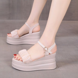 Elevated Thick Heel Sandals Womens New 2025 Summer Slope Heel Fairy Style for Skirts One-Strap High Heels Casual Roman Style