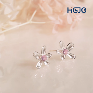 Bông Tai Nữ Xinh Bạc 925 HGJG Bông Tai Hình Bông Hoa Đính Đá Màu Ở Giữa Dễ Thương Đeo Đi Chơi