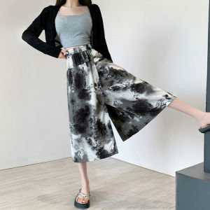 Water-Media Chinese Style Womens High Waist Wide Leg Pants Skirt Thin Body Half-length Summer New Arrival Casual Trousers