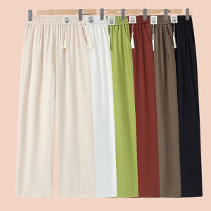 Quần Ống Rộng Cạp Chun Mỏng Mùa Hè 2025 Quần Dài Thẳng Cạp Cao Cho Nữ Quần Dài Thường Ngày Phong Cách Trung Hoa Mới