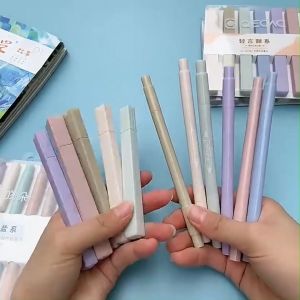 OFM-A116 Highlighter Set Isi 6pcs Double Tip Warna Pastel Motif Polos Penanda Teks Buku Siswa Spidol