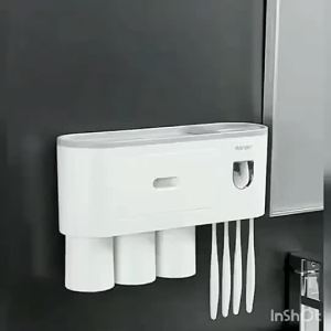 Bathroom Organizer Toothbrush Holder Auto Dispense Toothpaste Pinkshop1 Magnet Cup