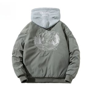 MYes ฤดูใบไม้ร่วง ฤดูหนาว ผ้าฝ้าย เสื้อแจ็คเก็ต ผู้ชายผู้หญิง ลำลอง นักบินเบสบอล เสื้อแจ็คเก็ต มีฮู้ด ซิป แขนเสื้อความร้อน หลวม Fit Jacket