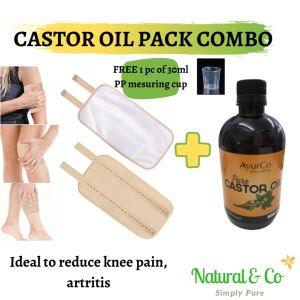 Pure Cold Pressed Castor Oil Pack Combo For Joint Pain Artritis ( 500ml Ayurco Pure Cold Pressed Castor OIl + 2 Pcs Of Pack)