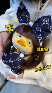 UPSET DUCK NECKLACE สร้อยคอน้องเป็ดง่วง มุกสีม่วง ขนาด 6 มม. ประดับหินไหมทอง คั่นด้วยหินไพไรต์  by siamonlineshop