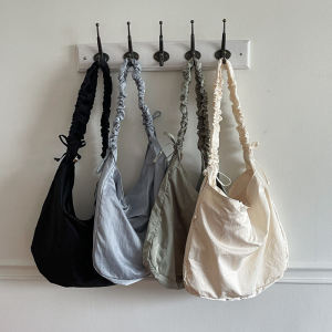 Cloud Pattern Canvas Dumpling Bag Pure Color Simple Casual Style Crossbody Single Shoulder Satchel for Youth