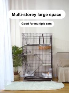 Low Shipping Fee 4 Layer 150cm Cat Cage with Poop Heavy Duty Pet Cage Easy Assemble Foldable Sturdy Cat Cages with Wheels Movable Cat villa DIY for Small Medium Large Dogs Cats Indoor Pet Kennel with Toilet Tray