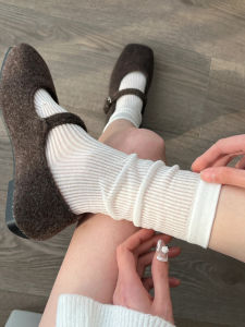Miu Ballet Grey Mid-Calf Socks for Women Spring Summer Thin Cotton Maiden Style Moisture Absorbent and Sweat Absorbent