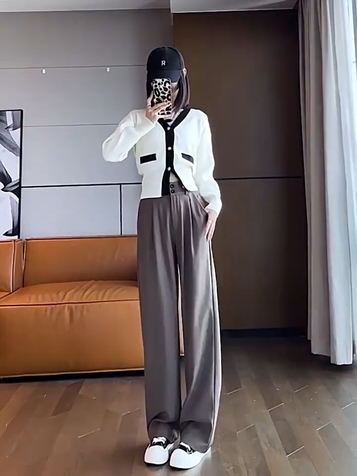 HUILISHI korean style womens straight wide leg suit pants