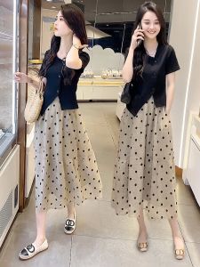 Slimming Polka Dot Half Skirt Womens Mini Summer New Puffy European Organza Long High Waist A-Line Umbrella Skirt