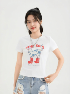 SANFU | New Cute Printed Comfort Round Neck Loose Womens Short T-Shirt