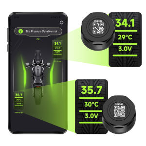 Motorcycle TPMS Wireless Bluetooth 5.0 Connect to Phone APP Real-Time Tire Pressure & Temperature Display with Alarm IP67