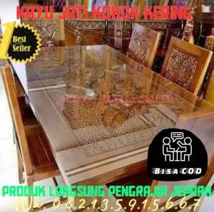 COD MEJA MAKAN JATI 6 KURSI dan KACA MEJA