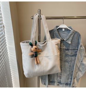 Winter Large Capacity Womens Corduroy Canvas Single Shoulder Tote Bag Commuting Class Student Bag Korean Style Soft Handbag