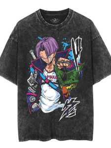 Classic Dragon Ball Goku Cartoon Oversize Vintage Washed Short Sleeve T-Shirt Breathable Cotton Youth Fashion Summer Top