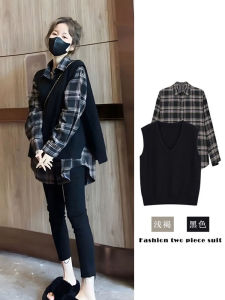 Plus Size Plus Size Ladies Early Autumn Wear Suit 2024 New Arrival Slimming Knitted Vest Shirt Pants Fashion Three-Piece Set Women