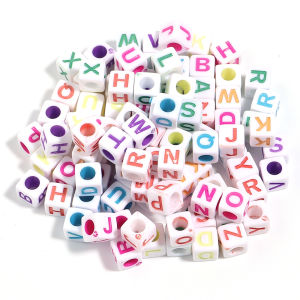 100pcs/lot 6 7 10mm Acrylic Alphabet Beads Colored Square Big Hole Beads For Jewelry Making Letter Bead DIY Bracelet Necklace