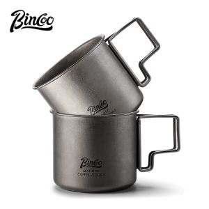 BINCOO Titanium Coffee Mug with Foldable Handle Outdoor Portable Camping Travel Cup 300ML
