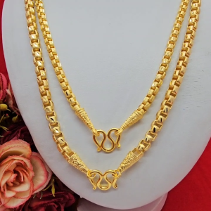 สร้อยคอลายผ่าหวายมนพ่นทรายตัดลายหัวจรวด 26 นิ้ว เทียบเท่า 510 บาท หุ้มเศษทองแท้ ใส่เสริมบารมี ใส่ออกงานได้ งานสวย สีเหมือนจริง พร้อมส่ง