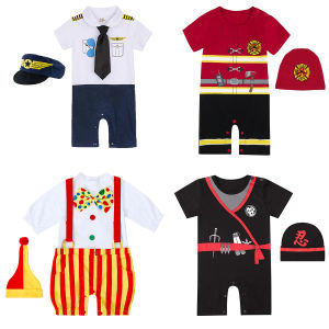 Pilot Costume for Baby Boy One Piece Birthday Photograph Clothes Halloween Theme Firefighter Outfit Clown Ninja Party Hat