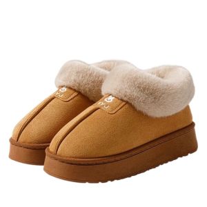 Thick Bottom Snow Boots Womens Winter New Fashion Fleece Lined Slip on Plush Shoes Cotton Slippers Warm Fashionable Home Shoes