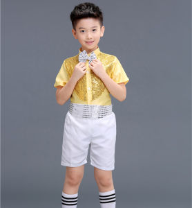 DDL | Childrens Performance Dress Yellow Pom-pom Skirt for Dance and Choir