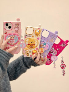 Cartoon Creative Cellular Phone for Apple 15promax Phone Case Heart Flip Mirror Bracket Iphone14 Cute 13 All-Inclusive Silicone 12 Mobile Phone Drop-Resistant Protective Case 11 Niche Style Female