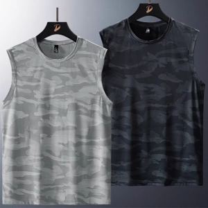 เสื้อกั๊กผ้าไหมน้ำแข็งลายพรางหลวมๆ สำหรับผู้หญิงในช่วงฤดูร้อน แขนกุด แห้งเร็ว เสื้อยืด ลำลอง สวมใส่สบาย เสื้อผ้าทำงาน