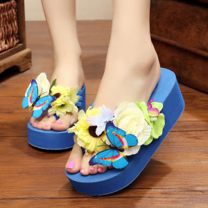Dép Đế Xuồng Thời Trang Cho Nữ Mùa Hè Chống Trượt Họa Tiết Bướm Hoa Đế Cao Gót Đi Biển Giày Lười