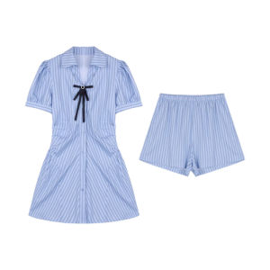 College Style Two-Piece Set Waist-Cinching Slimming Stripe Dress Womens Summer Shorts Skirt Ensemble A-Line Midi Skirt
