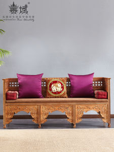 Thai Style Carved Wooden Sofa White Wax Wood Living Room Three-Seater Massage Parlor Tea Room Artistic Southeast Asian Design