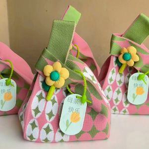 Teachers Day Gift Bag Hand Knitted Eco-friendly Woven Bag Companion Handbag Baby Banquet Return Gift Empty Bag Soft Polyester