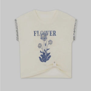 Shalldoer | Áo len dệt kim tay ngắn đính kim cương ren phong cách Hàn Quốc cho nữ mùa hè 2025 Áo sơ mi đa năng màu trơn dáng rộng