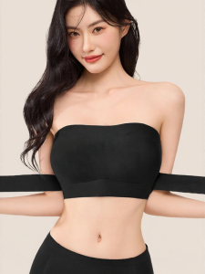 MsPai | Non-slip Shoulderless Bra Large Chest Smaller Black Bustier Seamless Gathering