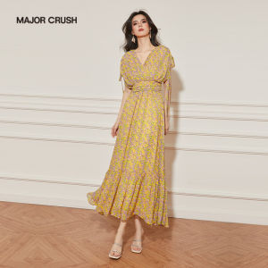 French V-Neck Floral High Waist Dress